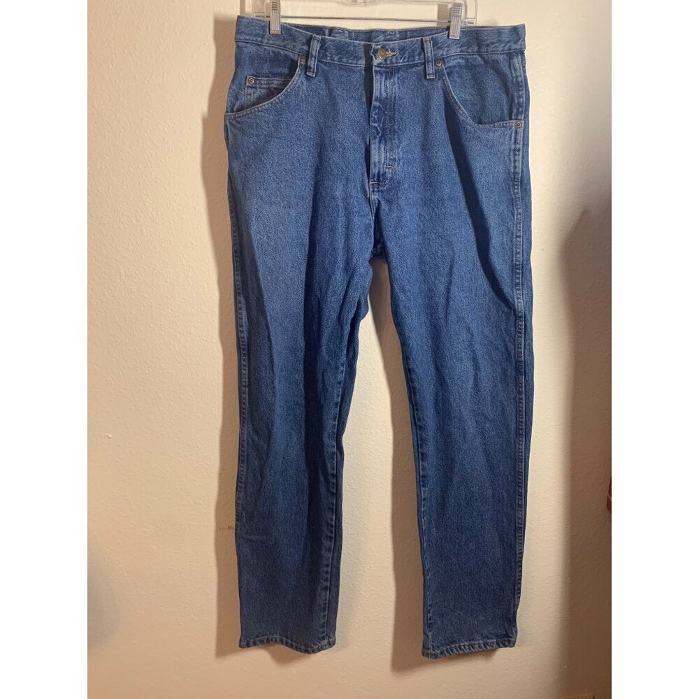 Wrangler Regular Fit Denim Blue Jeans Men's Size 36x34 Straight Leg Z2